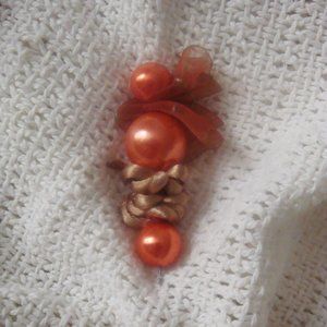 Vintage OOAK Fancy Grandma Handmade Hat/Shawl Pin Pearly Orange